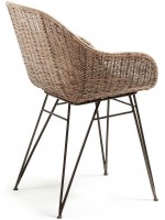 BEVERLY in rattan naturale e struttura in metallo grigio sedia con braccioli