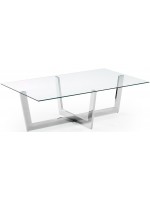 POLT table basse 120x70 piètement chromé et plateau en verre cristal transparent