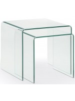 BURANO juego de 2 mesas extraíbles en vidrio templado transparente