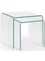 BURANO set de 2 tables gigognes en verre trempé transparent