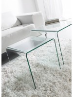 BURANO set of 2 pull-out tables in transparent tempered glass
