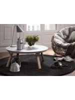 ANAPOLIS round coffee table with white lacquered top and ash wood legs