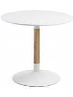 TAHITI 90 cm diametro tavolo rotondo fisso laccato bianco opaco e frassino