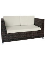 CONFECT white or dark brown 2 seater sofa 140x70 in synthetic wicker and cushions included for outdoor garden and terraces