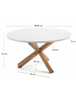 KYOS Durchmesser 120 oder 135 cm Basis aus massiver Eiche und matt weiß lackierte Platte