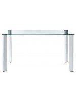ALABAMA 140 fija mesa de cristal con patas de metal pintado de blanco