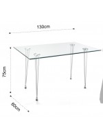 MANTRA fester schreibtisch tisch 130x80 aus transparentem gehärtetem glas und beine aus verchromtem metall design