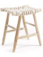 KURSO Teak wood footstool and white cotton rope