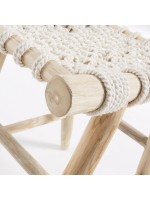 KURSO reposapiés taburete en madera de teca y cuerda de algodón blanco