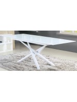 ACAPULCO Table 180x90 extensible 220 avec plateau en cristal et structure en métal peint