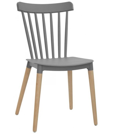 ALEX Concha de polipropileno color de elección y patas de silla de madera