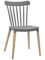 ALEX Concha de polipropileno color de elección y patas de silla de madera