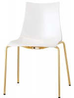 A ZEBRA antishock steel legs with satin gold finish and white polycarbonate shell home or contract chair