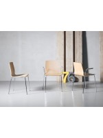 ALICE WOOD estructura de 4 patas en silla de acero cromado o pintado en madera natural o wengé 'hogar o contrato