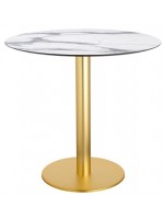 TIFFANY tavolo rotondo per bar chalet ristoranti gelaterie colonna in ottone e piano effetto marmo