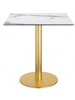 TIFFANY quadratischer Tisch für Bar Chalets Restaurants Eisdielen Messing Säule und Marmor Effekt oben