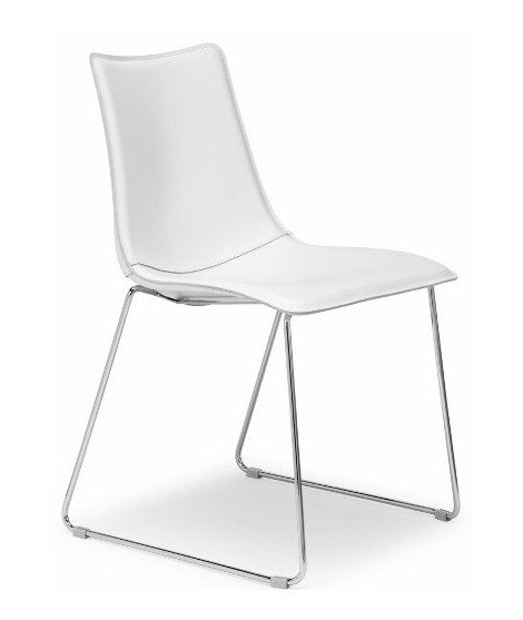 ZEBRA POP Stuhl mit Kufenbeinen aus verchromtem Stahl und aus Stoff oder Kunstleder in der Farbe Ihrer Wahl