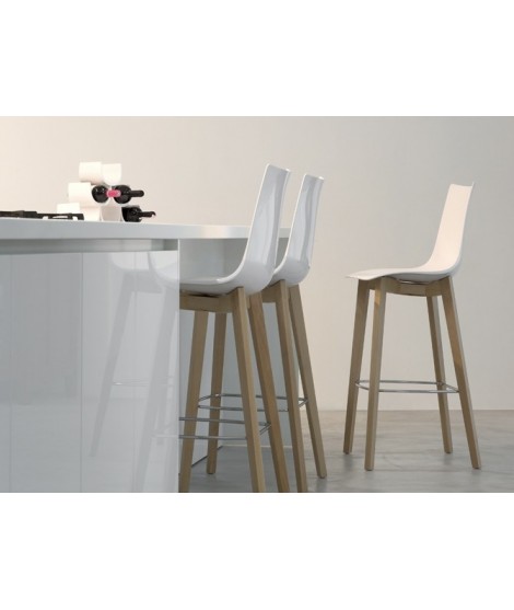 NATÜRAL ZEBRA antishock h 78 weiß oder Taupe und natürliche Buche Beine oder Wenge Design Hocker