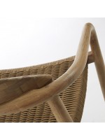 ELEGANTE Chaise avec accoudoirs de corde coloris au choix et pieds en bois d'eucalyptus design jardin ou terrasse