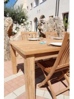 FIABA Teca con acabado rústico con mesa fija de diseño de 200 o 250 cm para jardín o terraza exterior