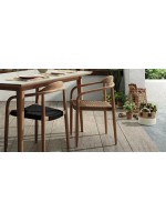 ELEGANTE Chaise avec accoudoirs de corde coloris au choix et pieds en bois d'eucalyptus design jardin ou terrasse