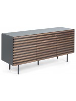 MACBETH sideboard in walnut wood and mat black lacquered mdf and metal feet