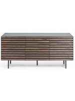 MACBETH sideboard in walnut wood and mat black lacquered mdf and metal feet