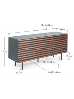 MACBETH sideboard in walnut wood and mat black lacquered mdf and metal feet