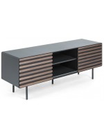 MACBETH Mueble TV en madera de nogal y patas de metal y mdf negro lacado mate