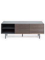 MACBETH tv cabinet in walnut wood and matt black lacquered mdf and metal feet