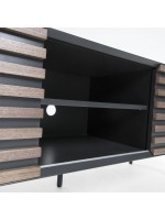 MACBETH Mueble TV en madera de nogal y patas de metal y mdf negro lacado mate