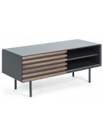 MACBETH Soporte TV de 120 cm en madera de nogal y mdf lacado en negro mate y patas de metal