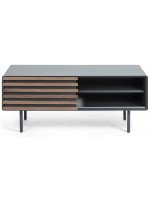 MACBETH 120 cm tv stand in walnut and matt black lacquered mdf and metal feet