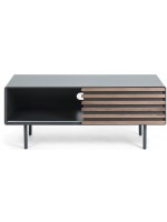 MACBETH 120 cm tv stand in walnut and matt black lacquered mdf and metal feet