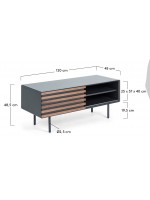 MACBETH 120 cm tv stand in walnut and matt black lacquered mdf and metal feet