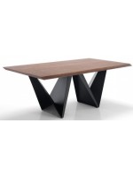 CREMA Mesa de diseño 200x100 nogal y mesa de metal negro