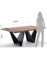 CREMA Mesa de diseño 200x100 nogal y mesa de metal negro
