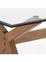 LIMBO 180x90 tavolo base in legno massello e piano in vetro cristallo design casa soggiorno negozi uffici