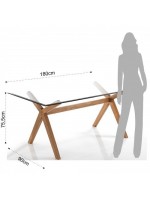 LIMBO 180x90 Massivholztisch und Glas Kristallglas Design Home Wohnzimmer Geschäfte Büros