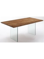 DOMI Mesa de madera maciza de 180x90 con tapa de cristal y base de cristal con diseño de sala de estar