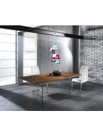 DOMI 180x90 Massivholz Tischplatte und Kristall Glasboden Design Home Wohnzimmer Geschäfte Büros