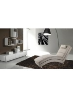 APOSTO white or taupe faux leather with chromed structure padded chaise longue