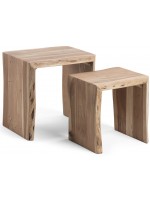 DOUBLE set di 2 tavolini estraibili in legno massello di acacia design casa
