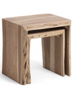 DOUBLE Juego de 2 mesas de inicio de diseño de acacia de madera sólida extraíble
