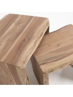 DOUBLE set de 2 tables à rallonge en acacia de bois massif amovibles