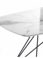 CELSO tavolino gambe in metallo e piano in vetro effetto marmo Calacatta design arredo