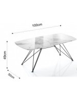 CELSO tavolino gambe in metallo e piano in vetro effetto marmo Calacatta design arredo