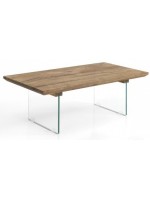 ARTS Table d'appoint en bois massif et pieds en verre cristal 12 mm