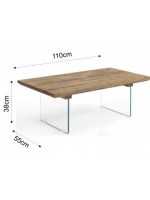 ARTS tavolino 110x55 cm piano in legno massello e gambe in vetro cristallo 12 mm design casa
