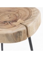 SAI 54 cm high table or stool in solid acacia wood with black metal legs